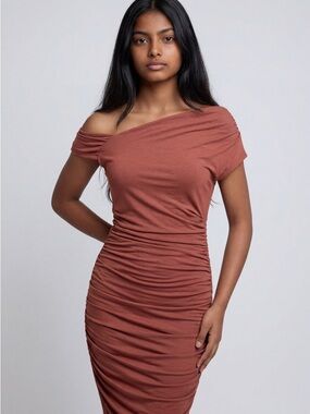 Bebe Ruched One Shoulder Dress